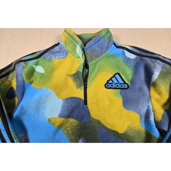Adidas Boys Camo Fleece Quarter Zip Pullover Large 14/16 Front Pocket Outdoor - Picture 3 of 14